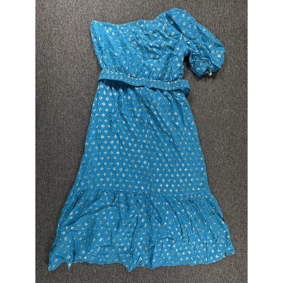 Lilly Pulitzer Dress Womens 12 Blue Metallic Zelalynn One Shoulder Maxi - Picture 2 of 7